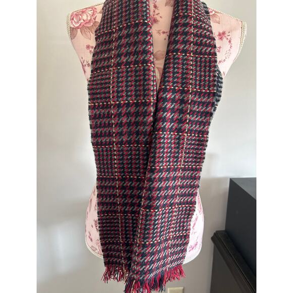 Vintage Scarf Red Black Gray Houndstooth - Picture 2 of 5